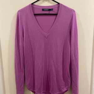 Lauren Ralph Lauren‎ Deep V Neck Silk Blend Sweater Women’s Sz M